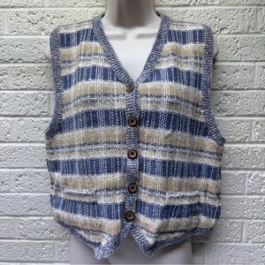 VTG‼ HUNT CLUB M Blue & Tan Striped Chunky Knit Sweater Vest Cottagecore Granny